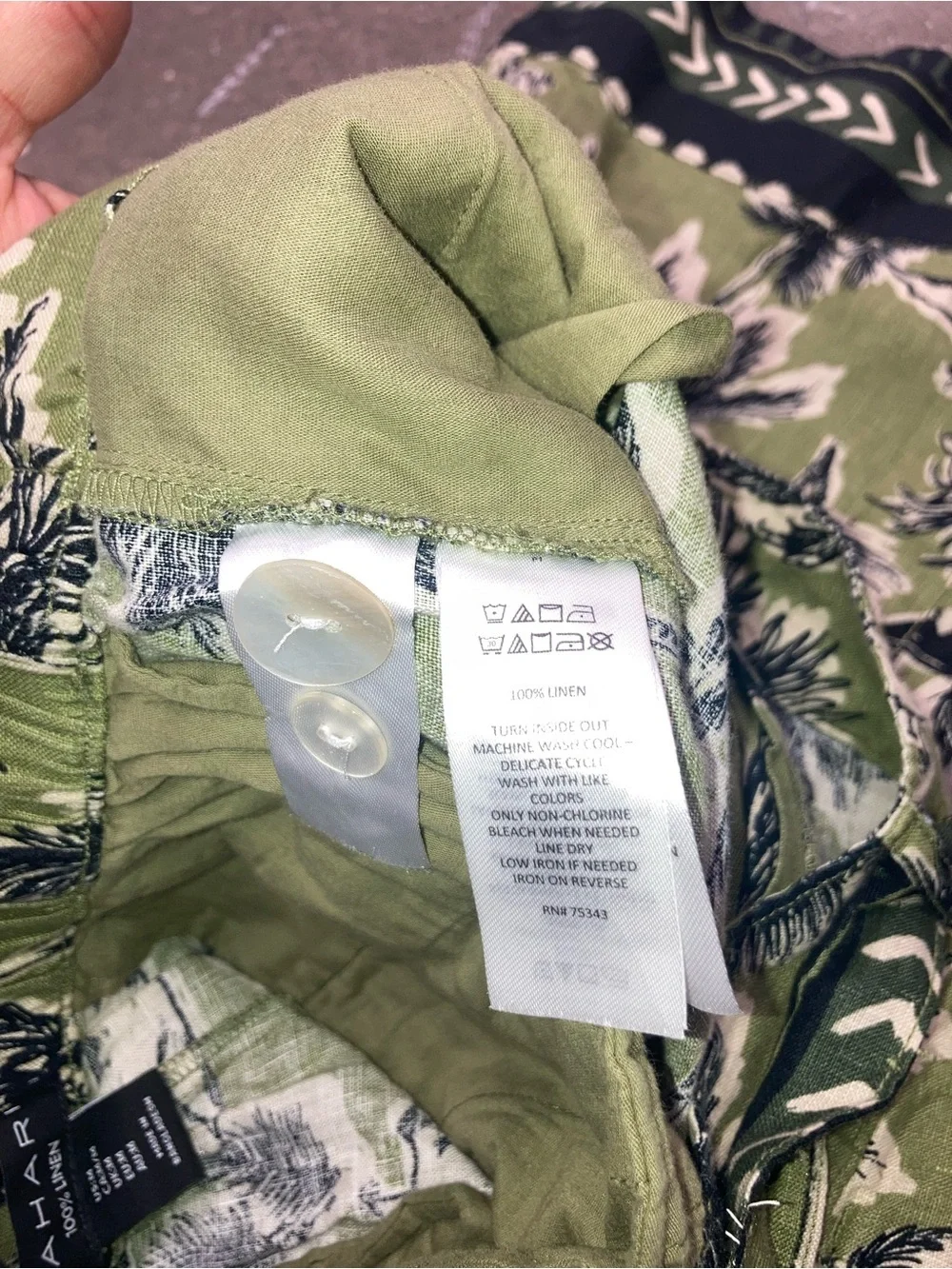 Tahari Olive Green Printed Linen pants 100 % linen